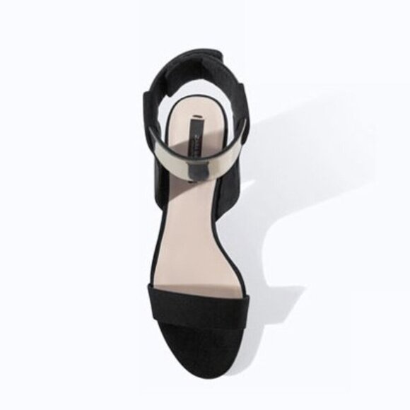 EUC Zara Basic black suede gold accent block heel sandal, 36 - Picture 11 of 11